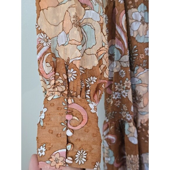 Ryegrass Long Sleeve Floral Modest Dress Womens Large Embroidered Shimmer - Picture 10 of 12